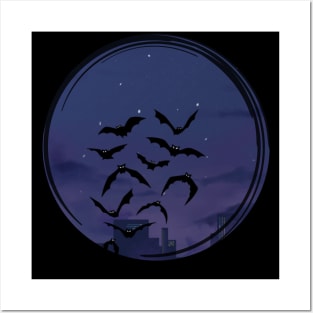 Bats in the city, at night Posters and Art